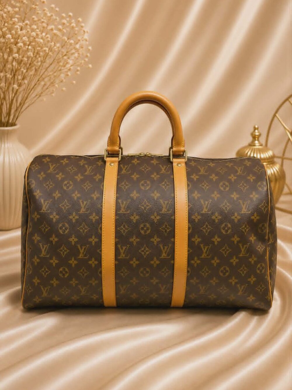 Authentic Louis Vuitton Keepall 50 Monogram Canvas Duffle Bag LV Travel Bag